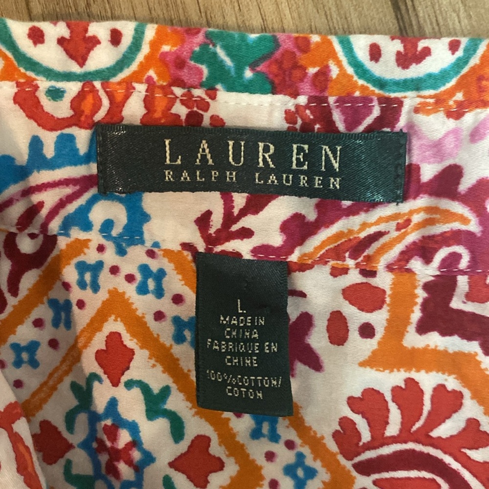LAUREN RALPH LAUREN Womens Buttom Down Top Blouse Sz Large Multi Color EUC - Picture 3 of 8